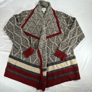 St. John's Bay Red and Black Patterned Open Front Sweater